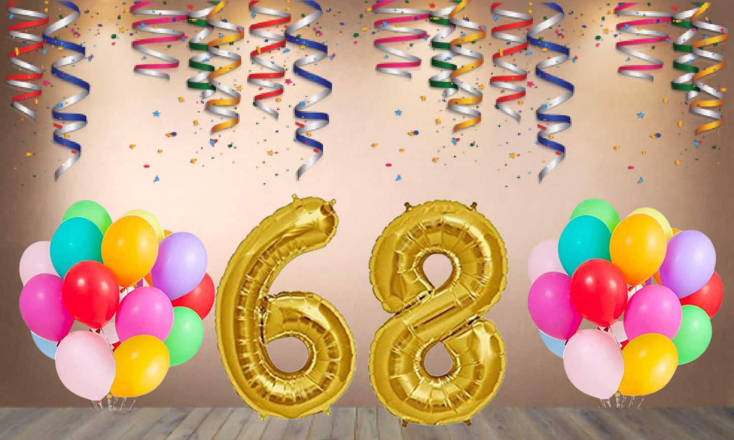 Number 68  Gold Foil Balloon and 25 Nos Multicolor Color Latex Balloon Combo