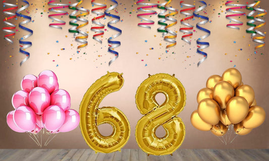Number  68 Gold Foil Balloon and 25 Nos Pink and Gold Color Latex Balloon Combo