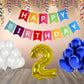 Number  2 Gold Foil Balloon and 25 Nos Blue and White Color Latex Balloon and Happy Birthday Banner Combo
