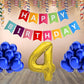 Number 4  Gold Foil Balloon and 25 Nos Blue Color Latex Balloon and Happy Birthday Banner Combo