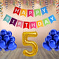 Number 5  Gold Foil Balloon and 25 Nos Blue Color Latex Balloon and Happy Birthday Banner Combo