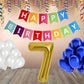Number  7 Gold Foil Balloon and 25 Nos Blue and White Color Latex Balloon and Happy Birthday Banner Combo