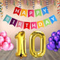 Number 10  Gold Foil Balloon and 25 Nos Pink and Purple Color Latex Balloon and Happy Birthday Banner Combo