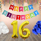 Number 15  Gold Foil Balloon and 25 Nos Blue and White Color Latex Balloon and Happy Birthday Banner Combo