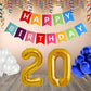 Number  20 Gold Foil Balloon and 25 Nos Blue and White Color Latex Balloon and Happy Birthday Banner Combo