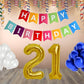 Number 21  Gold Foil Balloon and 25 Nos Blue and White Color Latex Balloon and Happy Birthday Banner Combo