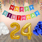Number 24  Gold Foil Balloon and 25 Nos Blue and White Color Latex Balloon and Happy Birthday Banner Combo