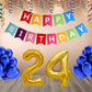 Number 24  Gold Foil Balloon and 25 Nos Blue Color Latex Balloon and Happy Birthday Banner Combo