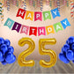 Number  25 Gold Foil Balloon and 25 Nos Blue Color Latex Balloon and Happy Birthday Banner Combo