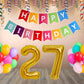Number 27   Gold Foil Balloon and 25 Nos Multicolor Color Latex Balloon and Happy Birthday Banner Combo