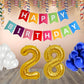 Number  28 Gold Foil Balloon and 25 Nos Blue and White Color Latex Balloon and Happy Birthday Banner Combo