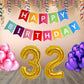 Number 32  Gold Foil Balloon and 25 Nos Pink and Purple Color Latex Balloon and Happy Birthday Banner Combo