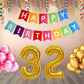 Number 32 Gold Foil Balloon and 25 Nos Pink and Gold Color Latex Balloon and Happy Birthday Banner Combo