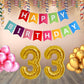 Number 33 Gold Foil Balloon and 25 Nos Pink and Gold Color Latex Balloon and Happy Birthday Banner Combo