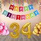 Number 34 Gold Foil Balloon and 25 Nos Pink and Gold Color Latex Balloon and Happy Birthday Banner Combo
