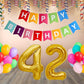 Number 42   Gold Foil Balloon and 25 Nos Multicolor Color Latex Balloon and Happy Birthday Banner Combo