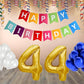Number 44  Gold Foil Balloon and 25 Nos Blue and White Color Latex Balloon and Happy Birthday Banner Combo