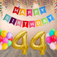 Number 44   Gold Foil Balloon and 25 Nos Multicolor Color Latex Balloon and Happy Birthday Banner Combo
