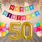 Number  50 Gold Foil Balloon and 25 Nos Multicolor Color Latex Balloon and Happy Birthday Banner Combo