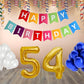 Number 54  Gold Foil Balloon and 25 Nos Blue and White Color Latex Balloon and Happy Birthday Banner Combo