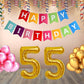 Number 55 Gold Foil Balloon and 25 Nos Pink and Gold Color Latex Balloon and Happy Birthday Banner Combo