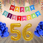 Number 56  Gold Foil Balloon and 25 Nos Blue Color Latex Balloon and Happy Birthday Banner Combo