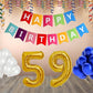 Number  59 Gold Foil Balloon and 25 Nos Blue and White Color Latex Balloon and Happy Birthday Banner Combo