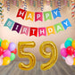 Number 59   Gold Foil Balloon and 25 Nos Multicolor Color Latex Balloon and Happy Birthday Banner Combo