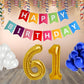 Number 61  Gold Foil Balloon and 25 Nos Blue and White Color Latex Balloon and Happy Birthday Banner Combo