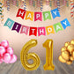 Number 61 Gold Foil Balloon and 25 Nos Pink and Gold Color Latex Balloon and Happy Birthday Banner Combo