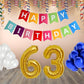 Number 63  Gold Foil Balloon and 25 Nos Blue and White Color Latex Balloon and Happy Birthday Banner Combo