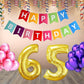 Number 65  Gold Foil Balloon and 25 Nos Pink and Purple Color Latex Balloon and Happy Birthday Banner Combo