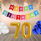 Number 70  Gold Foil Balloon and 25 Nos Blue and White Color Latex Balloon and Happy Birthday Banner Combo