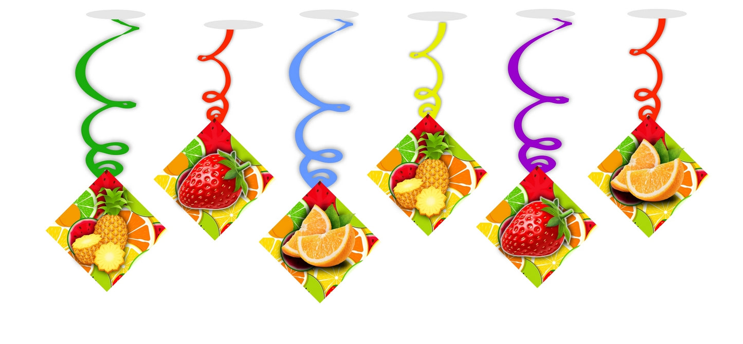 Fruits Ceiling Hanging Swirls Decorations Cutout Festive Party Supplies (Pack of 6 swirls and cutout)