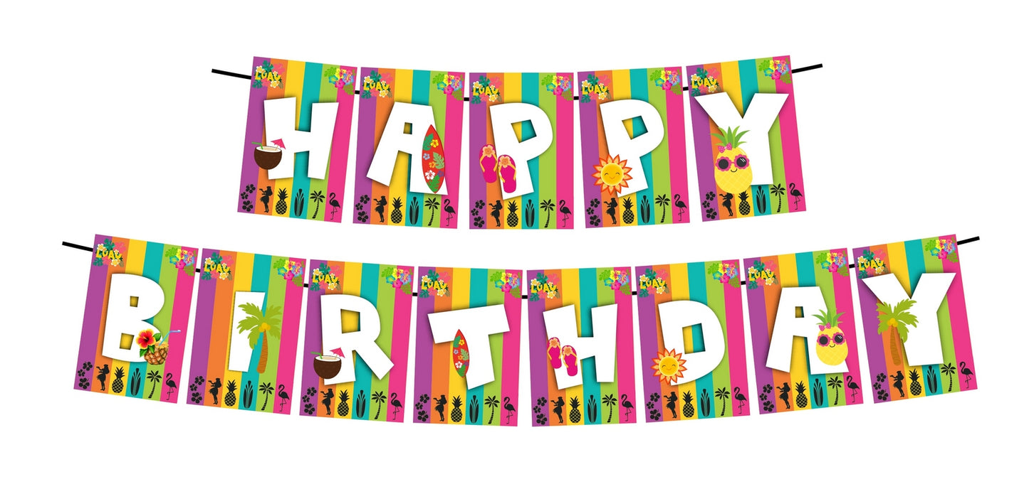 Hawaii Luau Theme Happy Birthday Decoration Hanging and Banner for Photo Shoot Backdrop and Theme Party