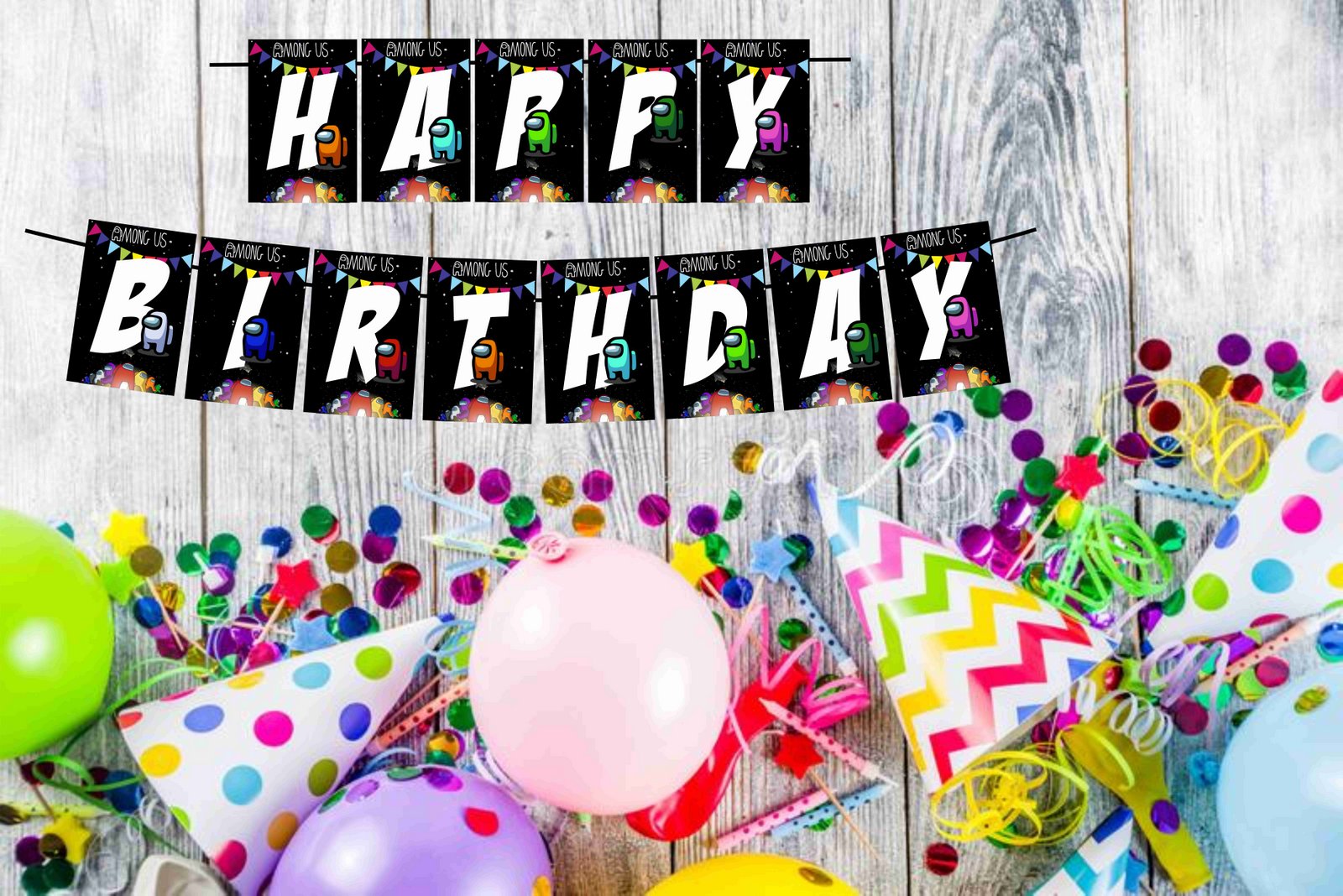 Among Us Happy Birthday Decoration Hanging and Banner for Photo Shoot Backdrop and Theme Party - Balloonistics