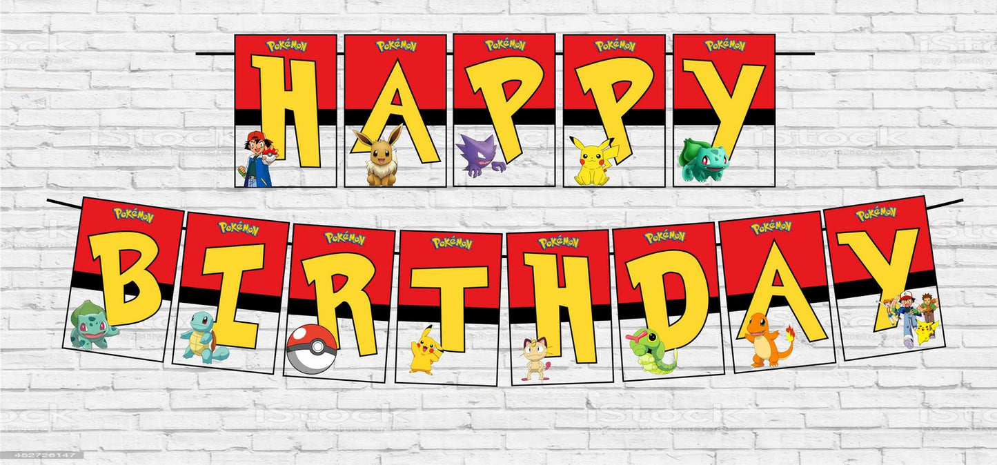 Pokemon Happy Birthday Decoration Hanging and Banner for Photo Shoot Backdrop and Theme Party