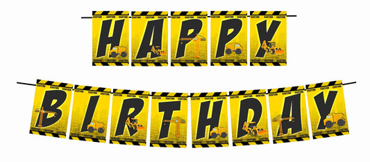 Construction Happy Birthday Decoration Hanging and Banner for Photo Shoot Backdrop and Theme Party