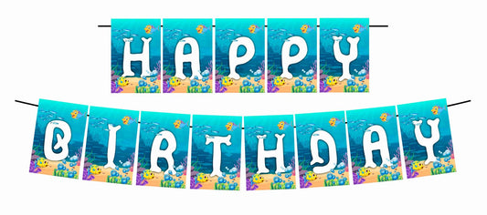 Ocean Underwater Happy Birthday Decoration Hanging and Banner for Photo Shoot Backdrop and Theme Party