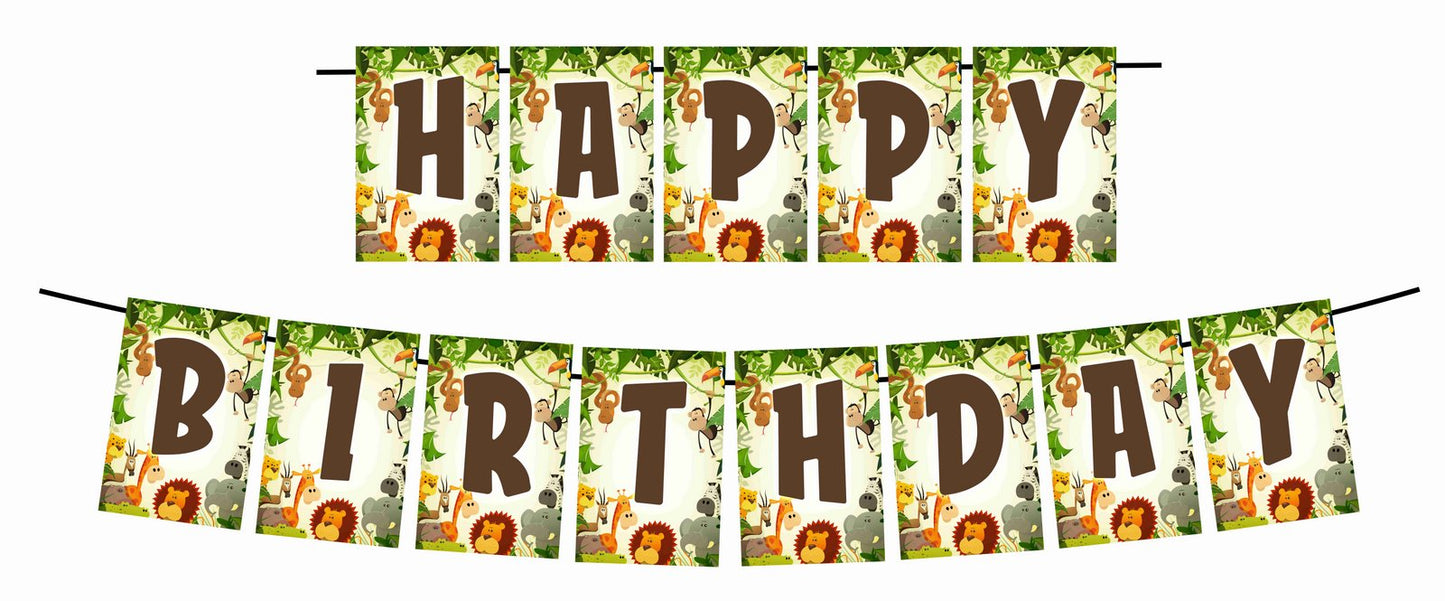 Jungle Theme Happy Birthday Decoration Hanging and Banner for Photo Shoot Backdrop and Theme Party