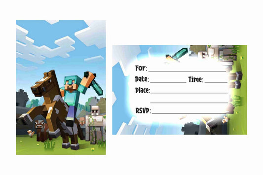 Minecraft Theme Children's Birthday Party Invitations Cards with Envelopes - Kids Birthday Party Invitations for Boys or Girls,- Invitation Cards (Pack of 10)