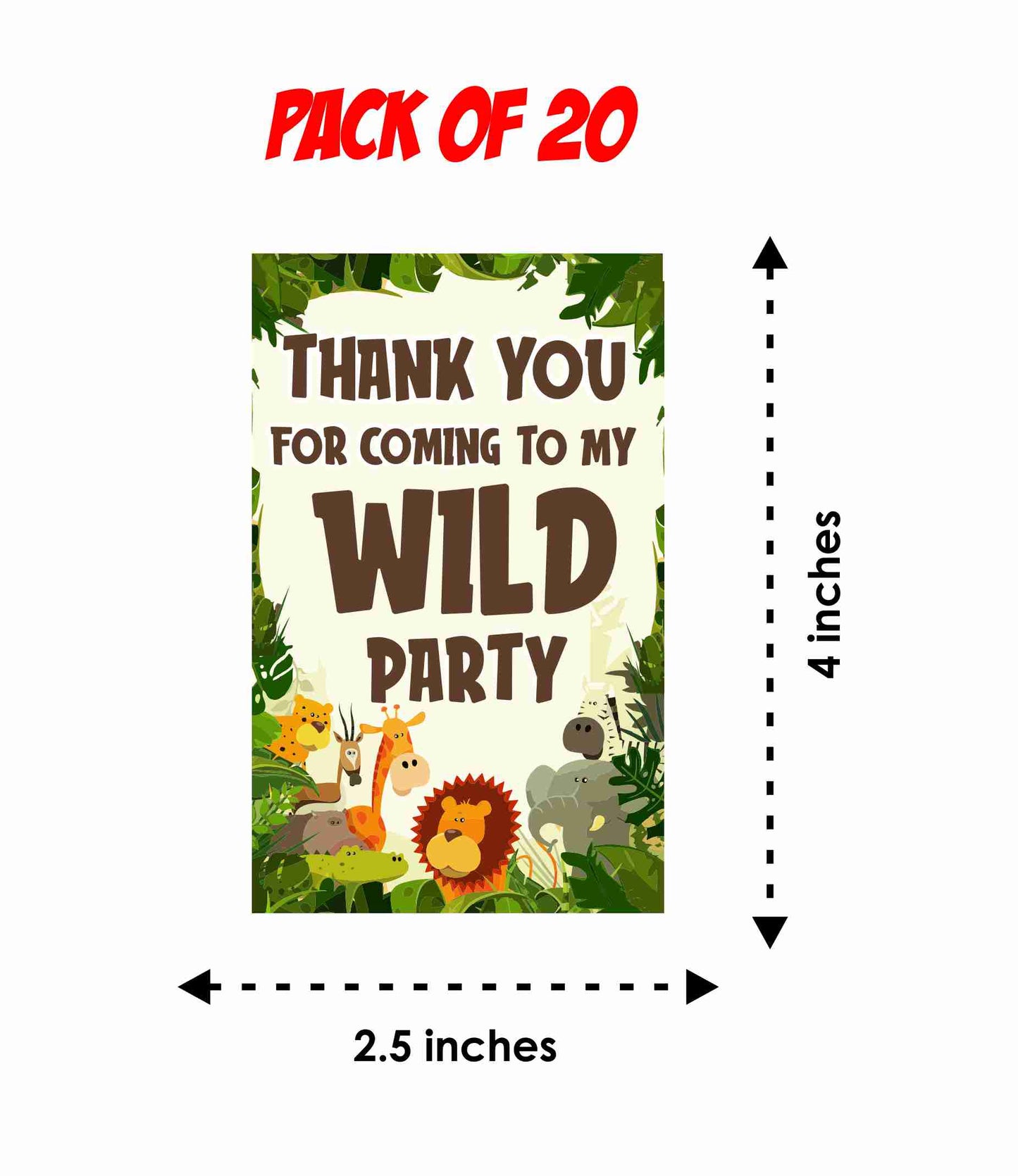 Jungle theme Return Gifts Thank You Tags Thank u Cards for Gifts 20 Nos Cards and Glue Dots