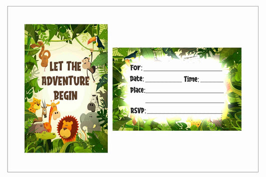 Jungle Theme Children's Birthday Party Invitations Cards with Envelopes - Kids Birthday Party Invitations for Boys or Girls,- Invitation Cards (Pack of 10)