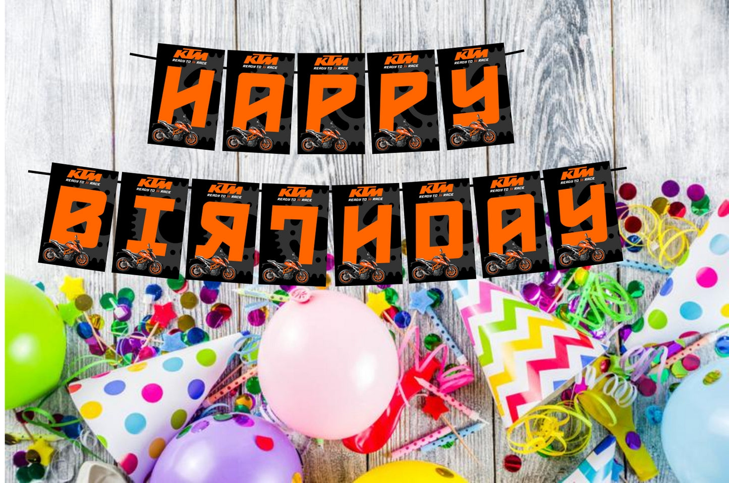 KTM Theme Happy Birthday Decoration Hanging and Banner for Photo Shoot Backdrop and Theme Party