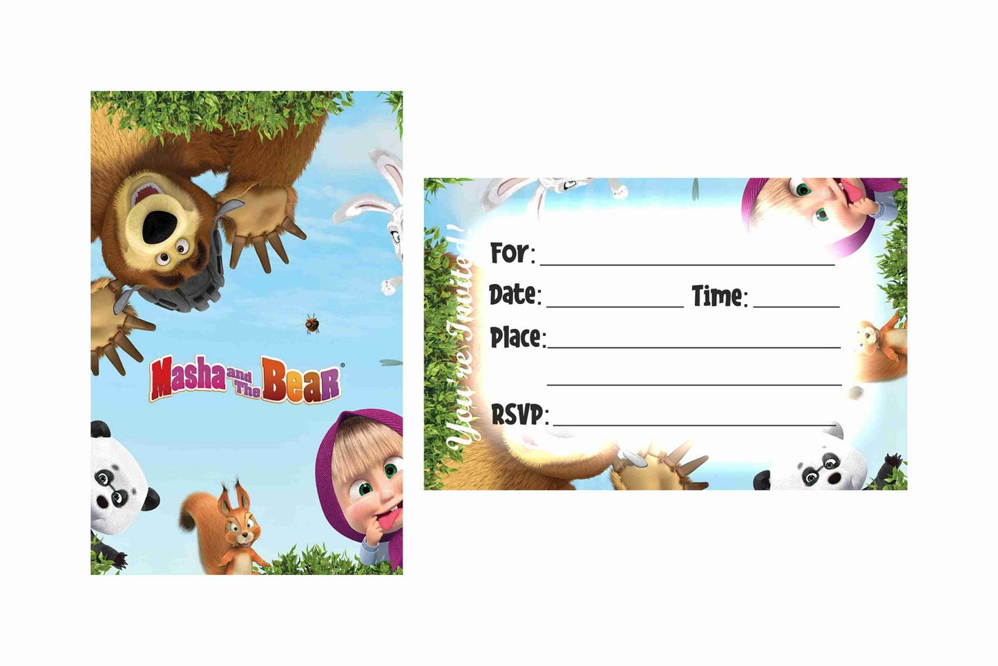 Masha Bear Theme Children's Birthday Party Invitations Cards with Envelopes - Kids Birthday Party Invitations for Boys or Girls,- Invitation Cards (Pack of 10)