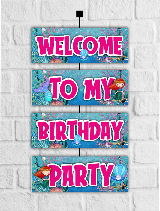 Mermaid Theme Welcome Board Welcome to My Birthday Party Board for Door Party Hall Entrance Decoration Party Item for Indoor and Outdoor 2.3 feet