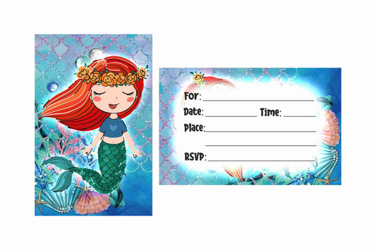Mermaid Theme Children's Birthday Party Invitations Cards with Envelopes - Kids Birthday Party Invitations for Boys or Girls,- Invitation Cards (Pack of 10)