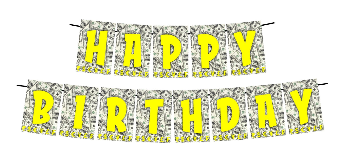 Money Theme Happy Birthday Decoration Hanging and Banner for Photo Shoot Backdrop and Theme Party