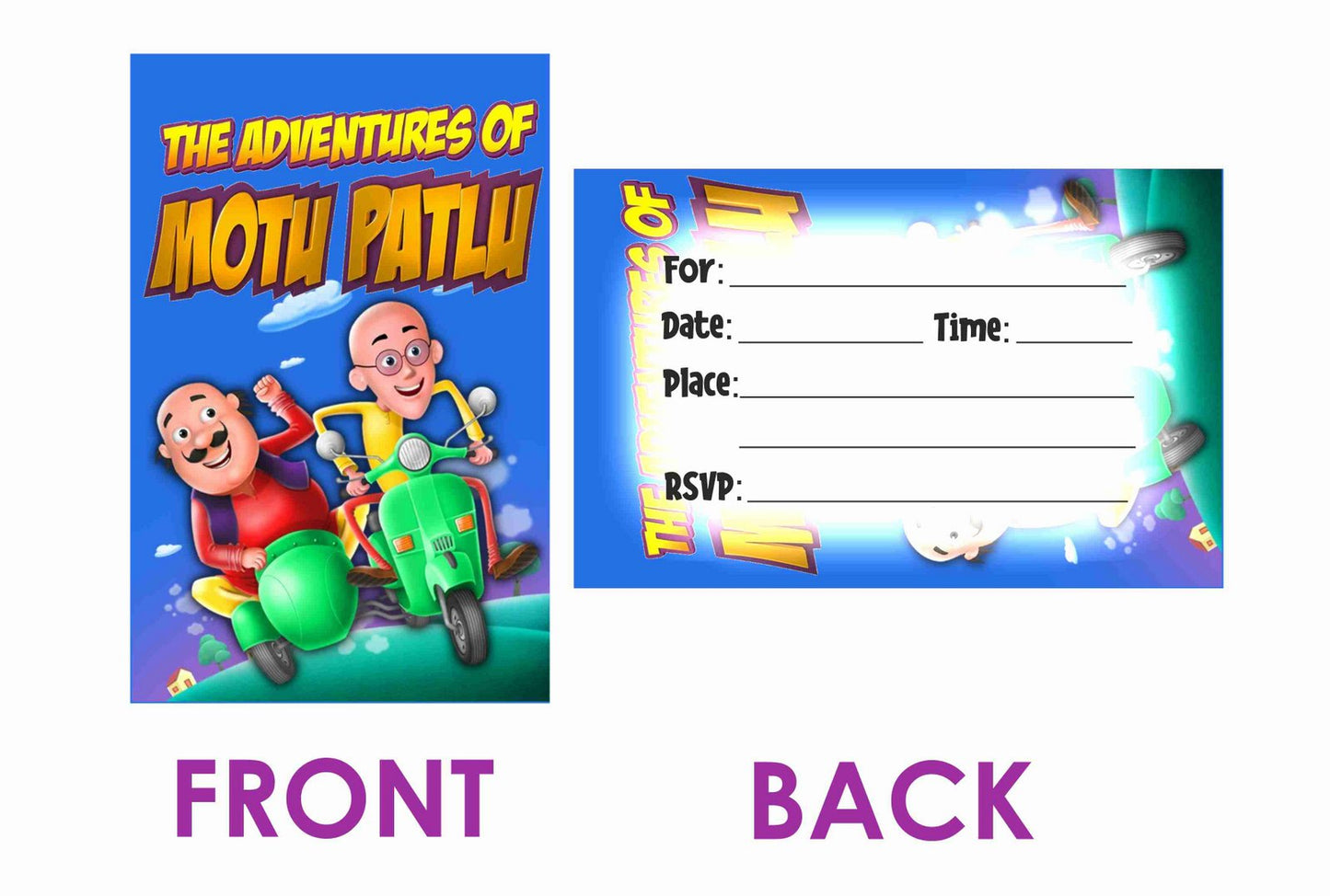 Motu Patlu Theme Children's Birthday Party Invitations Cards with Envelopes - Kids Birthday Party Invitations for Boys or Girls,- Invitation Cards (Pack of 10)