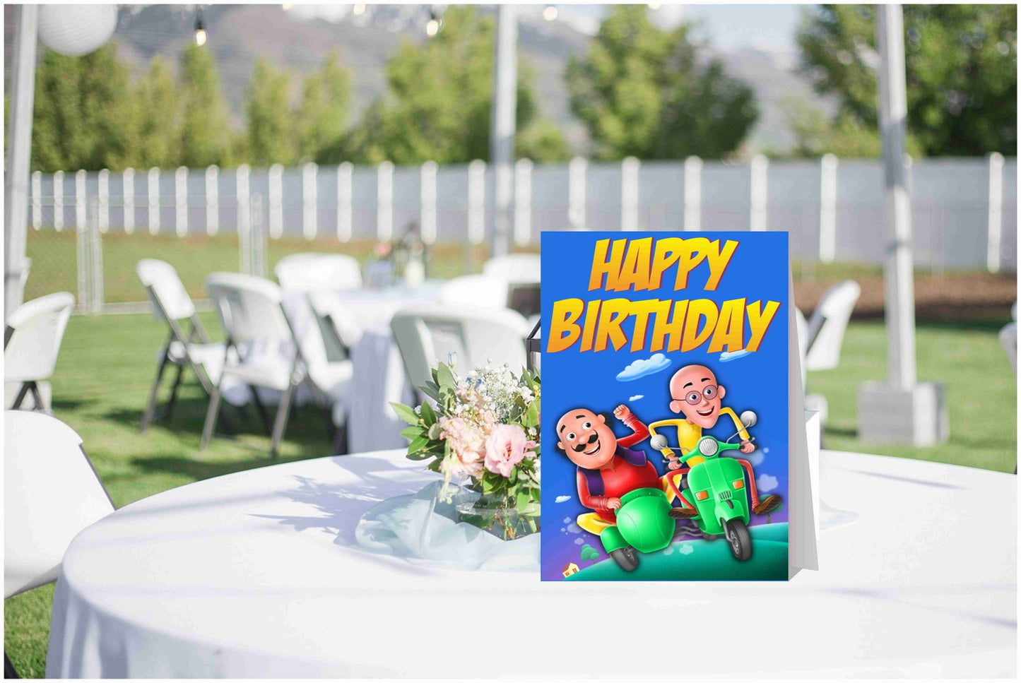 Motu Patlu Theme Cake Table and Guest Table Birthday Decoration Centerpiece Pack of 2